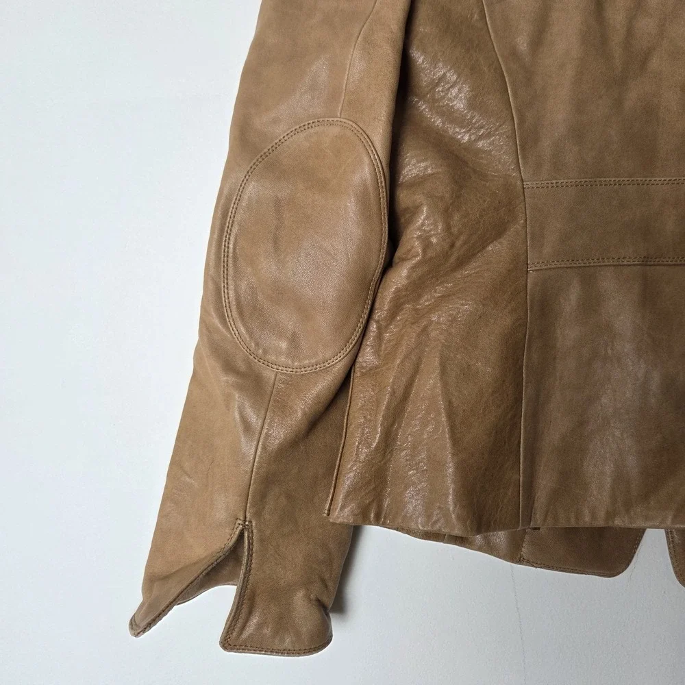 Charles Nolan New York Womens Camel Tan 100% Leather Jacket Blazer Size 6 Vtg